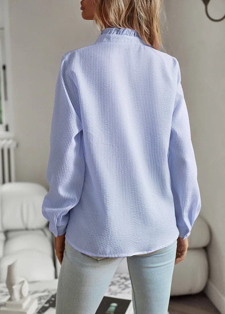 Elena | Women's Striped Ruffle Trim Blouse Top