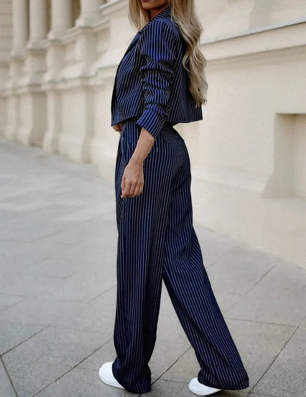 Clara | Women's Pinstripe Blazer & Wide-Leg Trouser Set