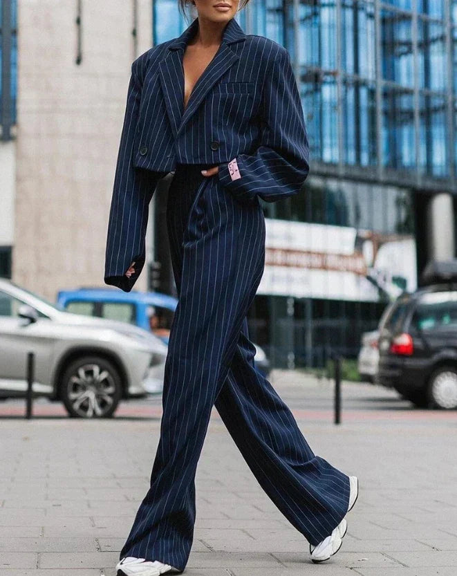 Clara | Women's Pinstripe Blazer & Wide-Leg Trouser Set