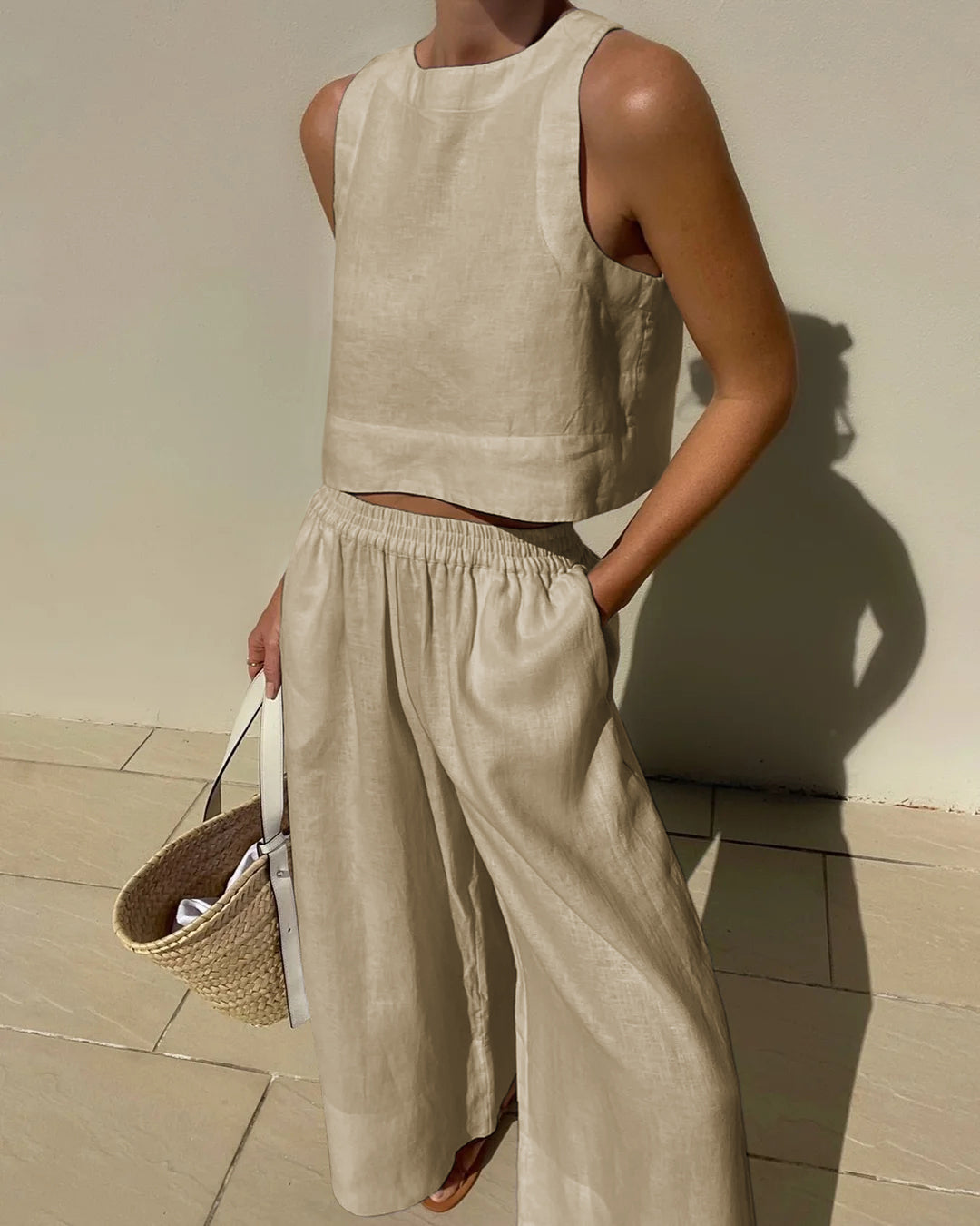 Sienna | Women's Linen Crop Top & Wide-Leg Pant Set