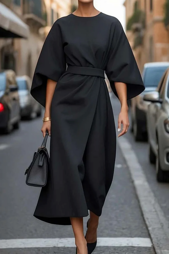 Amara | Women's Elegant Belted Kimono Sleeve Midi Dress
