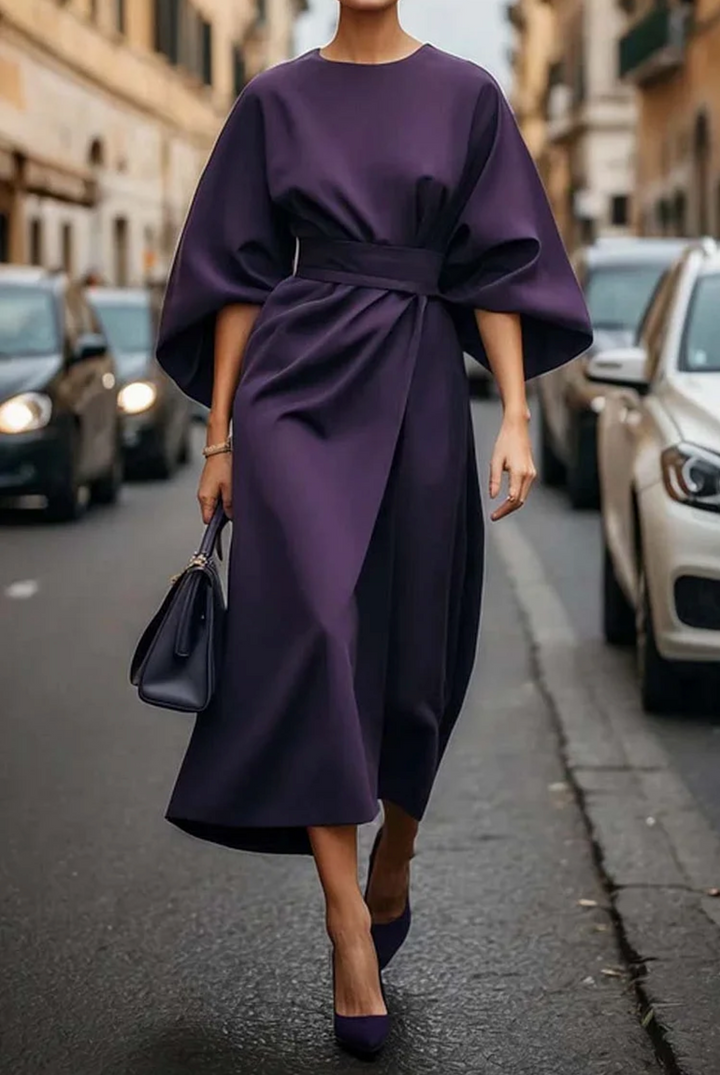 Amara | Women's Elegant Belted Kimono Sleeve Midi Dress