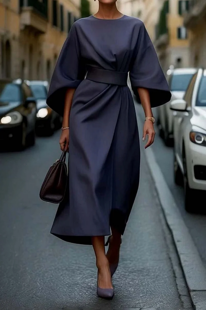 Amara | Women's Elegant Belted Kimono Sleeve Midi Dress