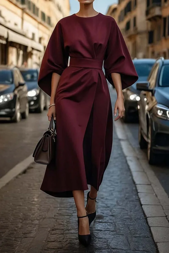 Amara | Women's Elegant Belted Kimono Sleeve Midi Dress
