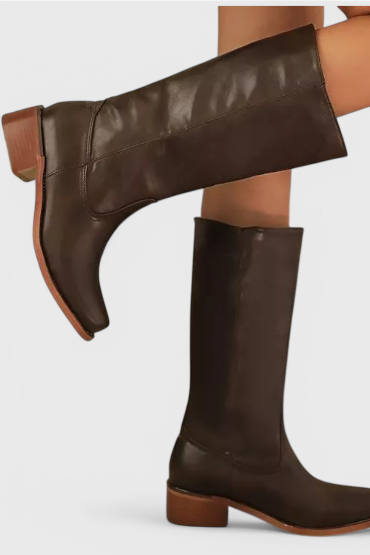 Vera | Women's Classic Leather Mid-Calf Block Heel Boots
