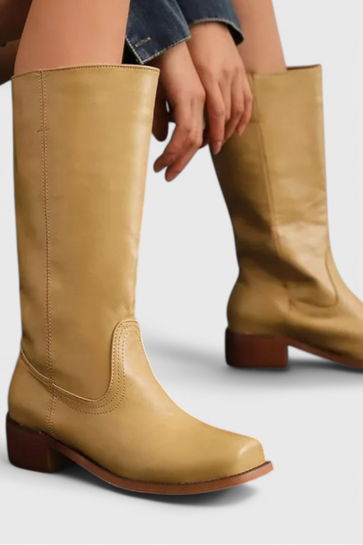 Vera | Women's Classic Leather Mid-Calf Block Heel Boots