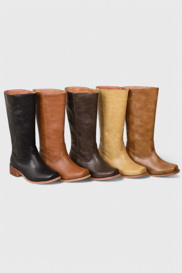 Vera | Women's Classic Leather Mid-Calf Block Heel Boots