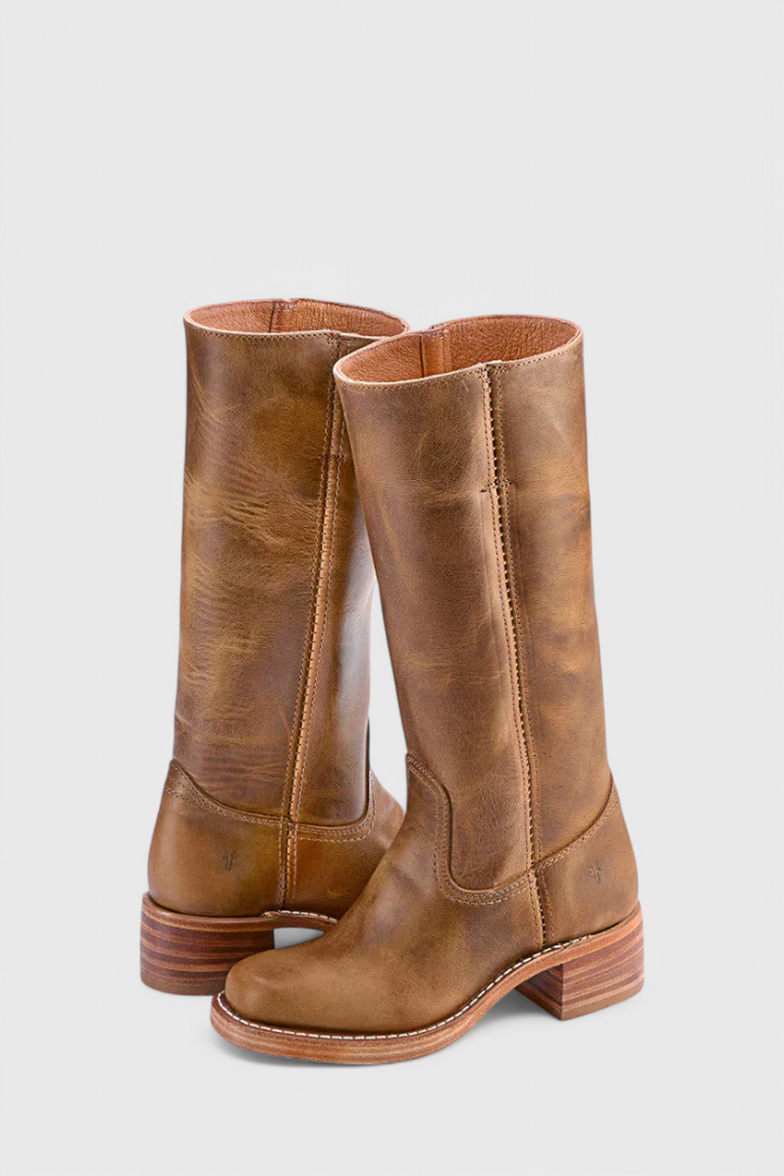 Vera | Women's Classic Leather Mid-Calf Block Heel Boots