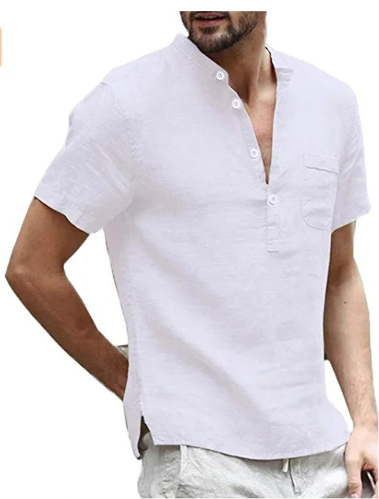 Ethan | Men's Linen Short Sleeve V-Neck Henley Top