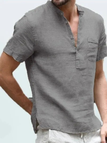 Ethan | Men's Linen Short Sleeve V-Neck Henley Top