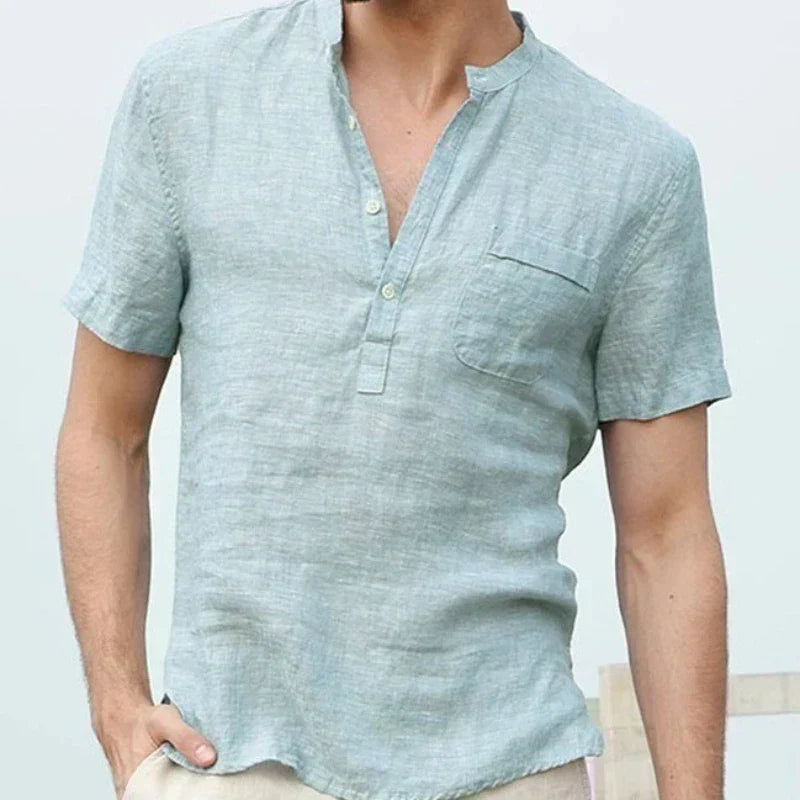 Ethan | Men's Linen Short Sleeve V-Neck Henley Top