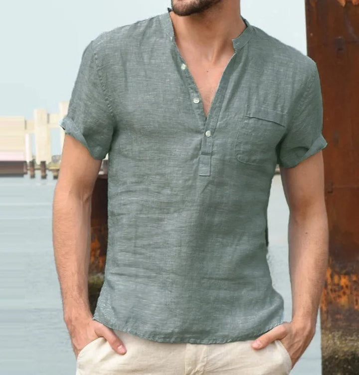 Ethan | Men's Linen Short Sleeve V-Neck Henley Top