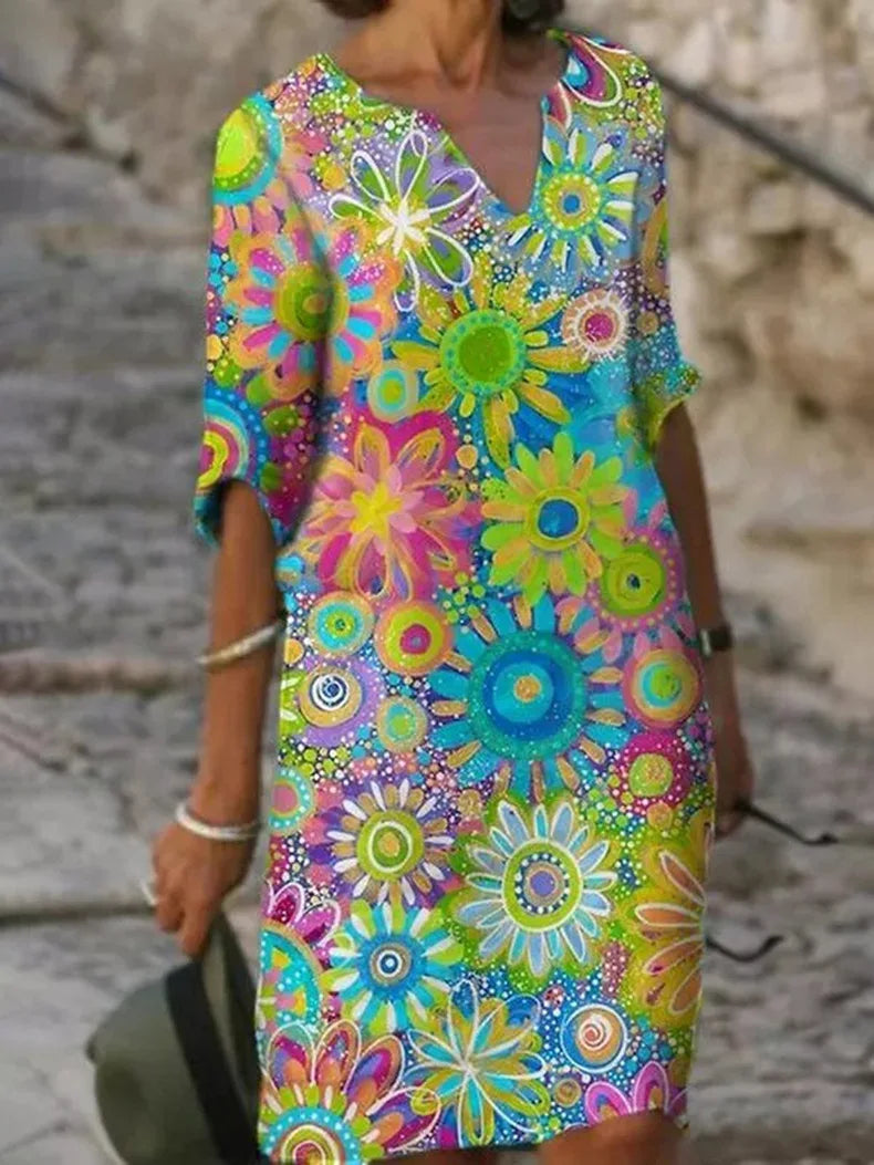 Rosalie | Women's Printed V-Neck Flowy Summer Dress