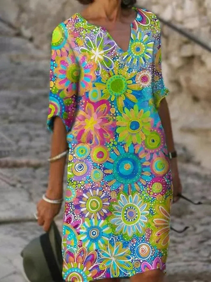 Rosalie | Women's Printed V-Neck Flowy Summer Dress