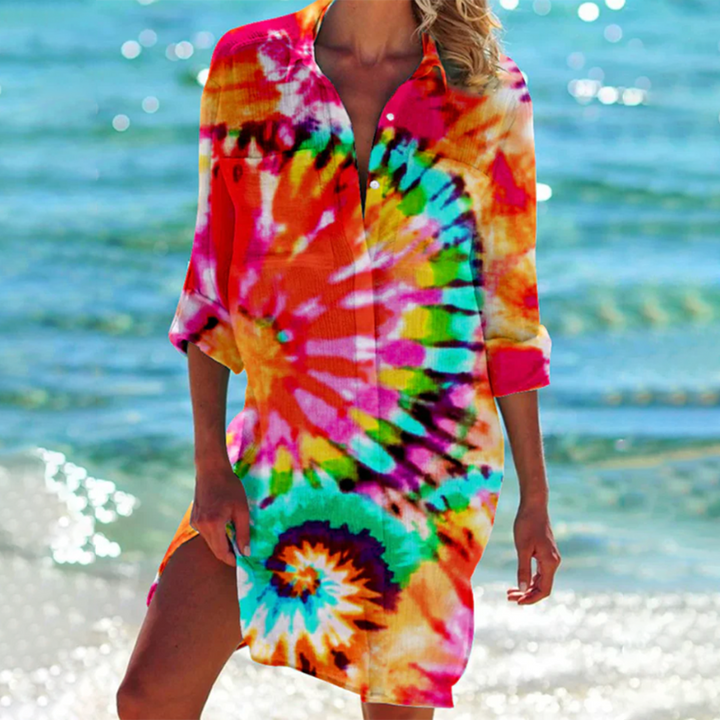 Elisa | Women's Tie Dye Button Front Shirt Dress