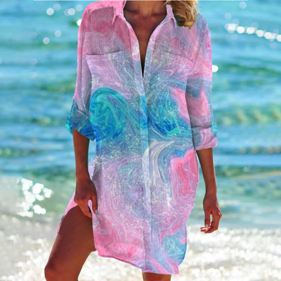 Elisa | Women's Tie Dye Button Front Shirt Dress
