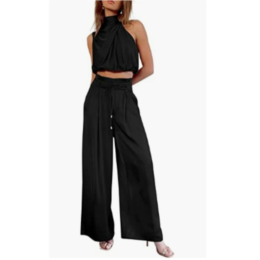 Elara | Women's Satin Twist Top And Palazzo Set