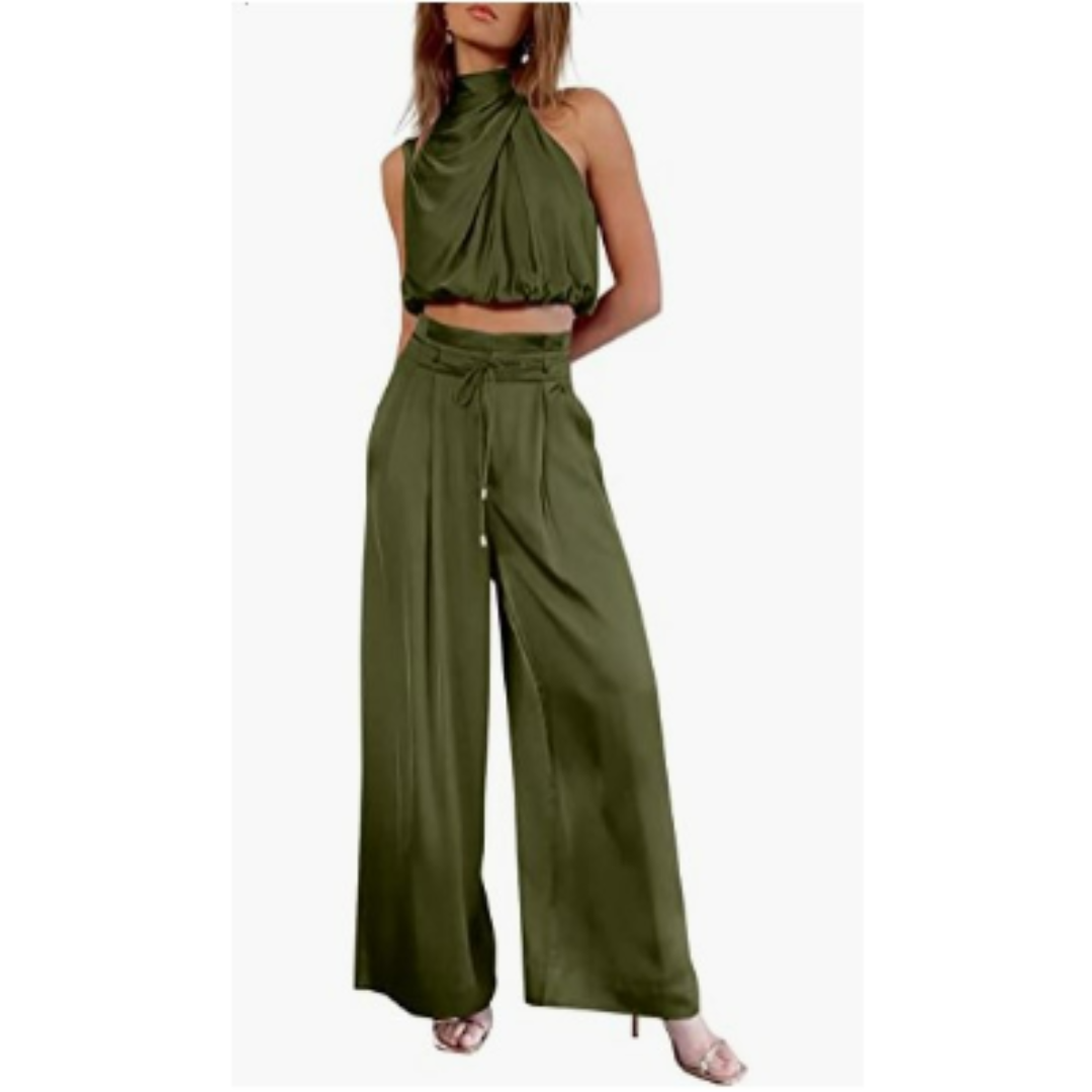 Elara | Women's Satin Twist Top And Palazzo Set