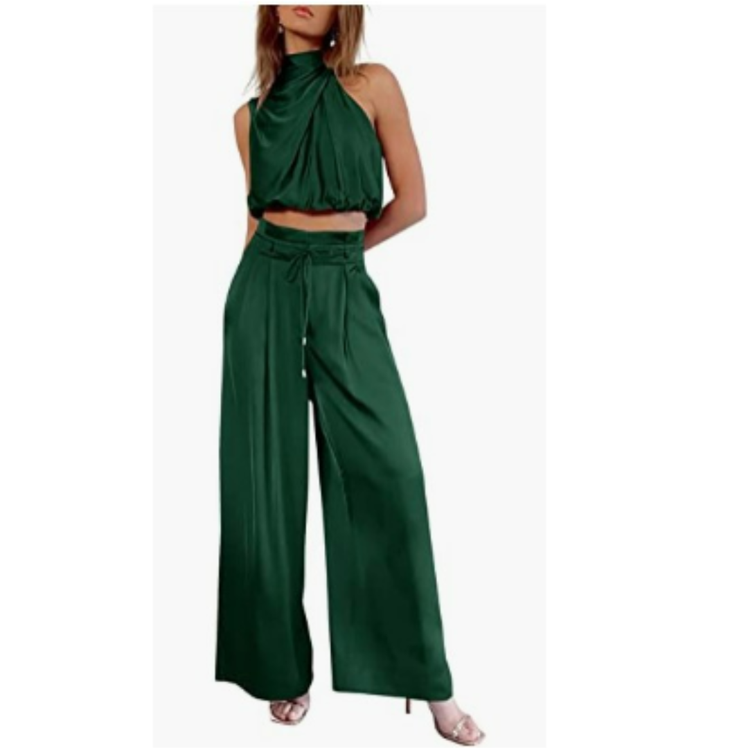 Elara | Women's Satin Twist Top And Palazzo Set