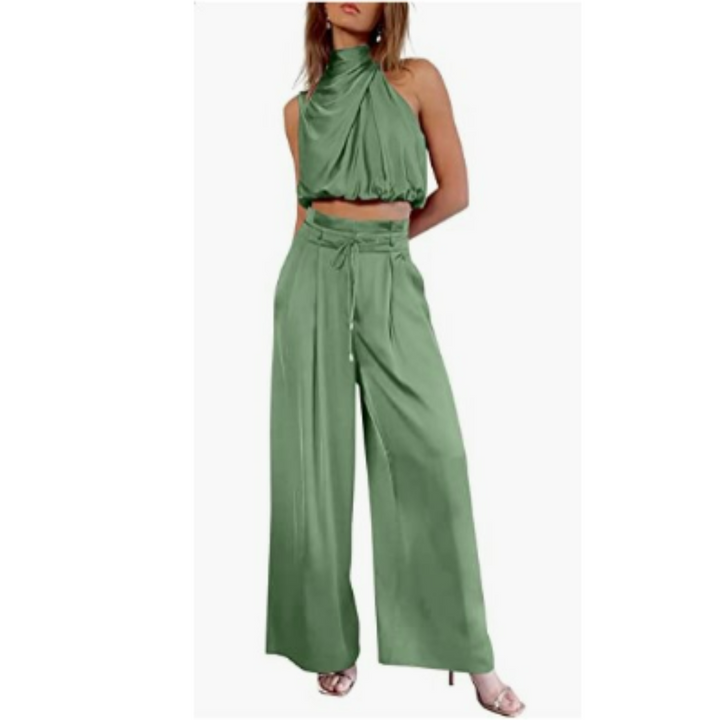 Elara | Women's Satin Twist Top And Palazzo Set