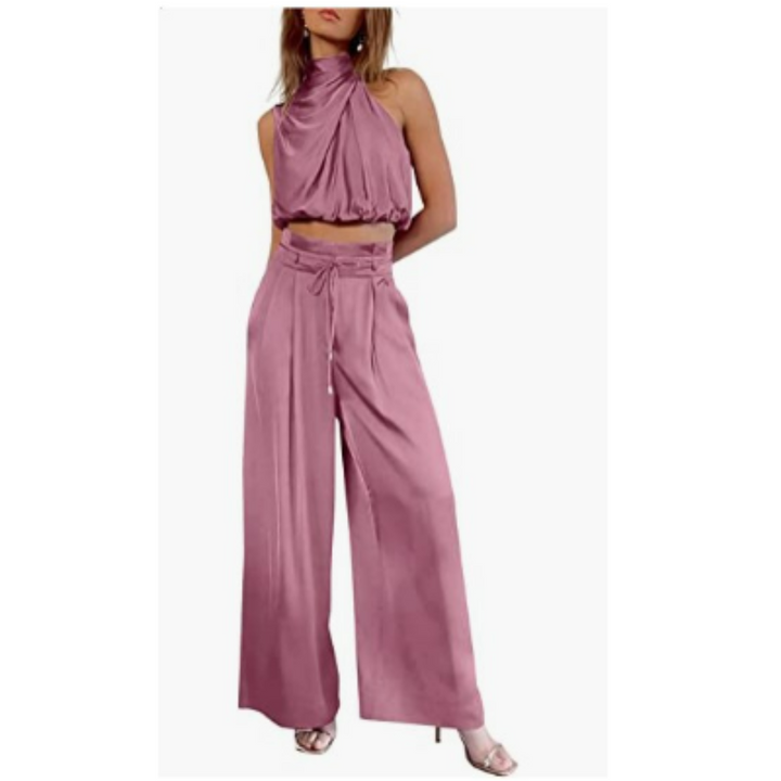 Elara | Women's Satin Twist Top And Palazzo Set
