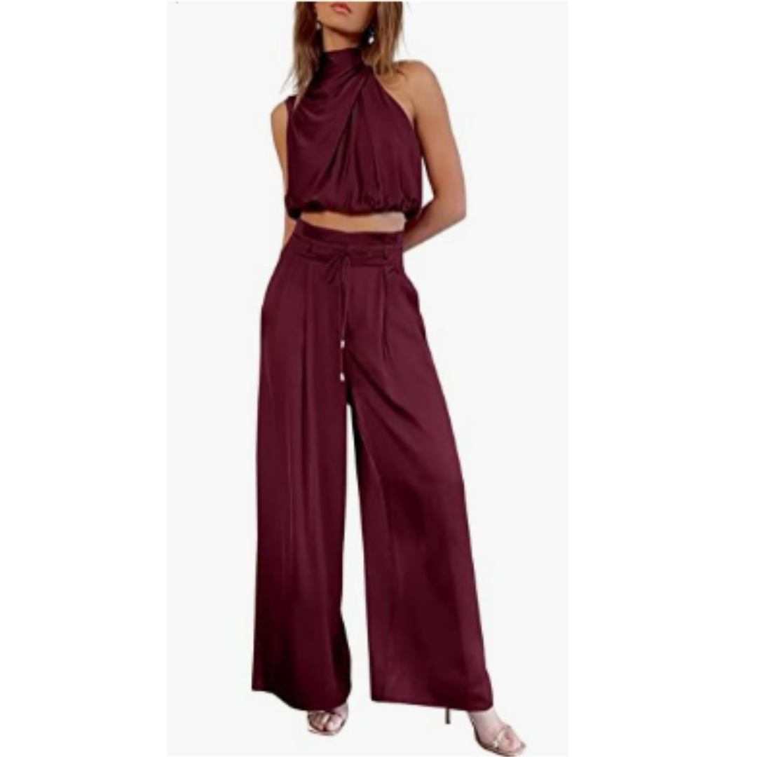 Elara | Women's Satin Twist Top And Palazzo Set