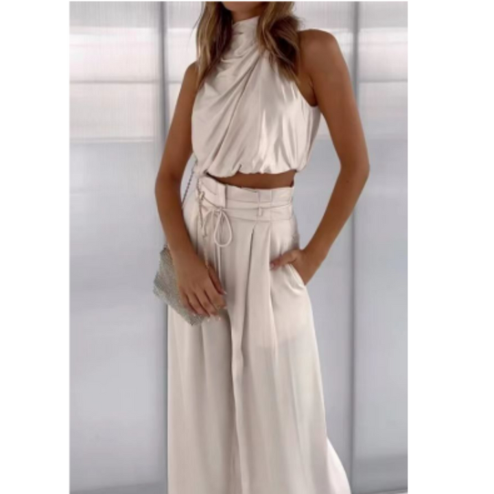 Elara | Women's Satin Twist Top And Palazzo Set