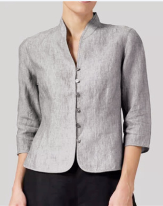 Sienna | Women's Button-Front Mandarin Collar Linen Blouse