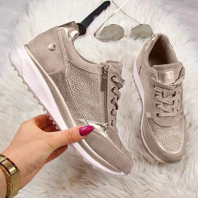 Zara | Women's Glitter Platform Lace-Up Sneakers