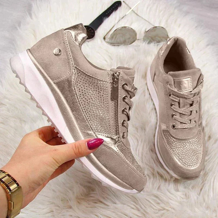 Zara | Women's Glitter Platform Lace-Up Sneakers