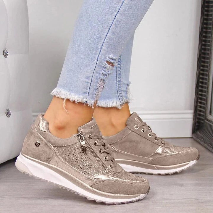 Zara | Women's Glitter Platform Lace-Up Sneakers