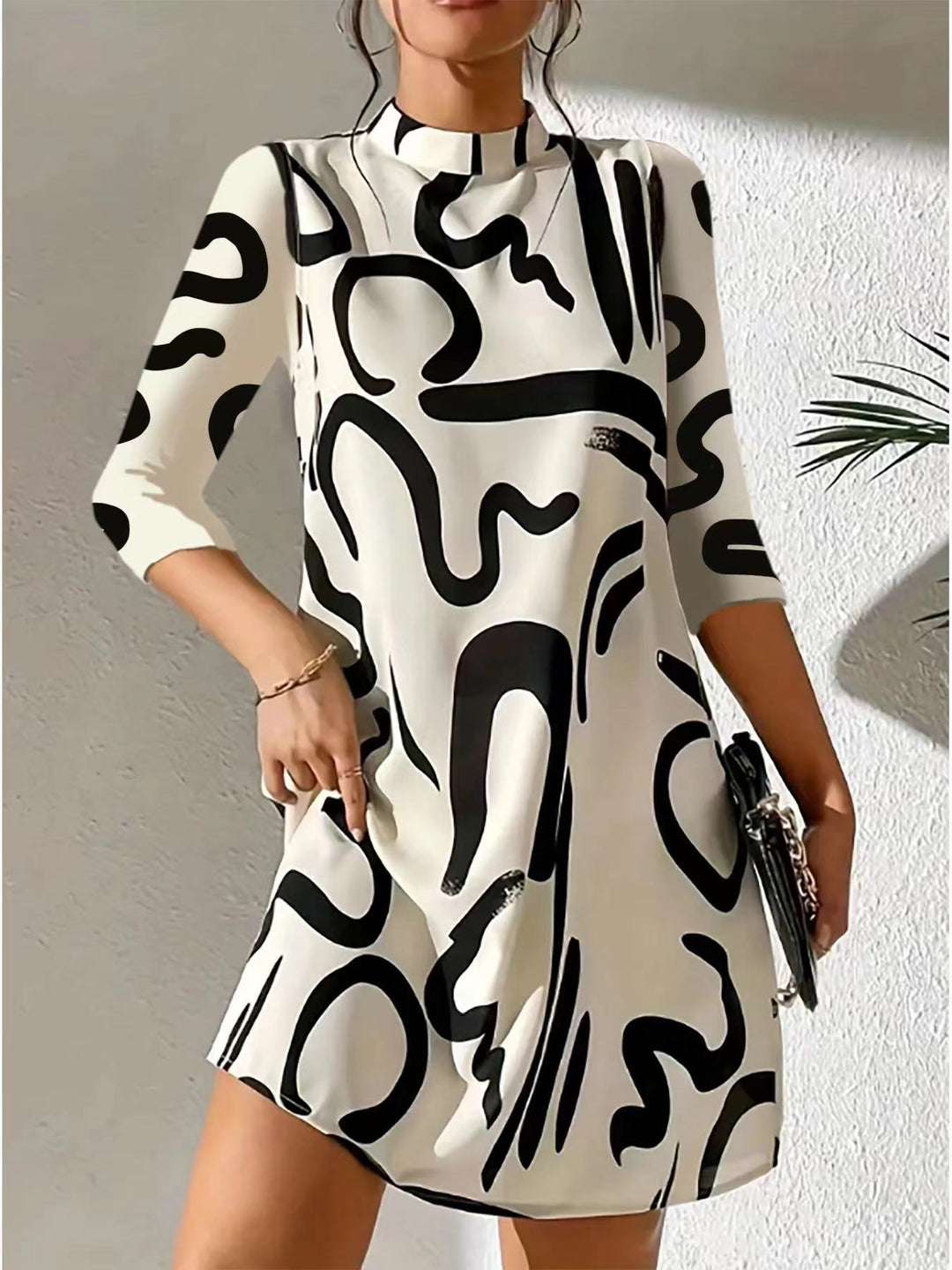 Freya | Women's Abstract Print High Neck Midi Dress