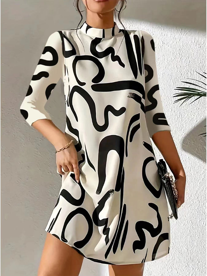 Freya | Women's Abstract Print High Neck Midi Dress