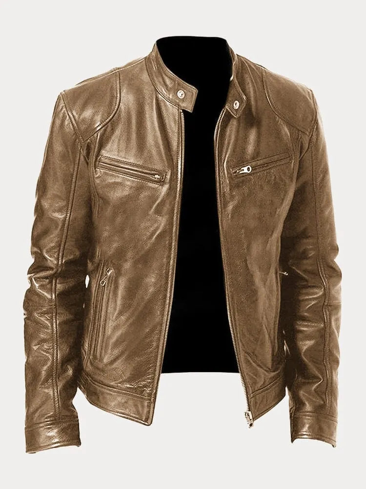 Axel | Men's Stand Collar Leather Biker Jacket