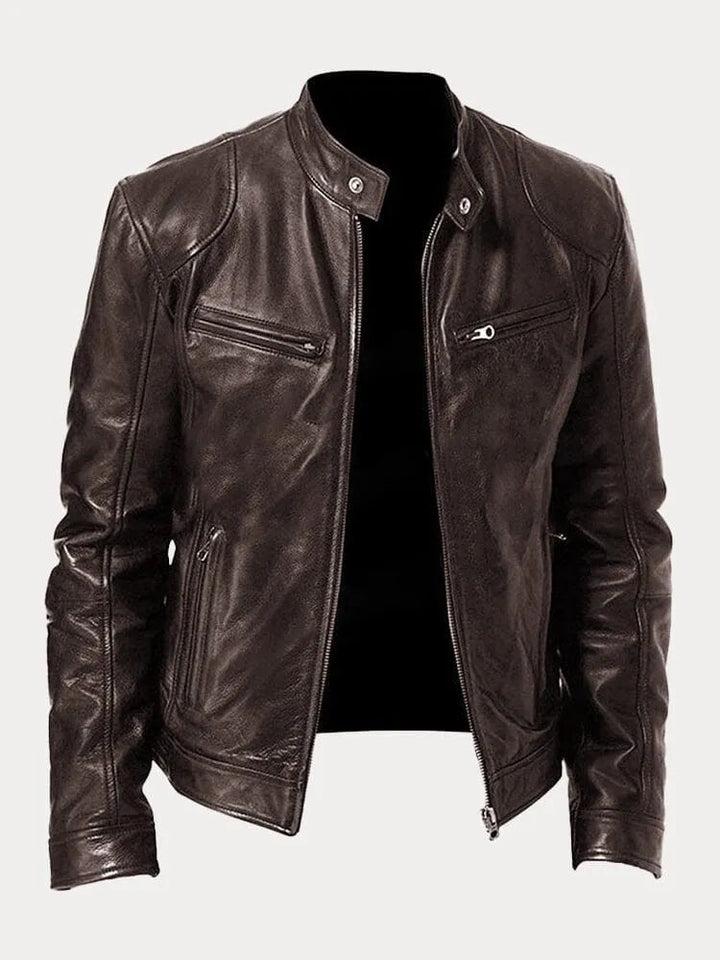 Axel | Men's Stand Collar Leather Biker Jacket
