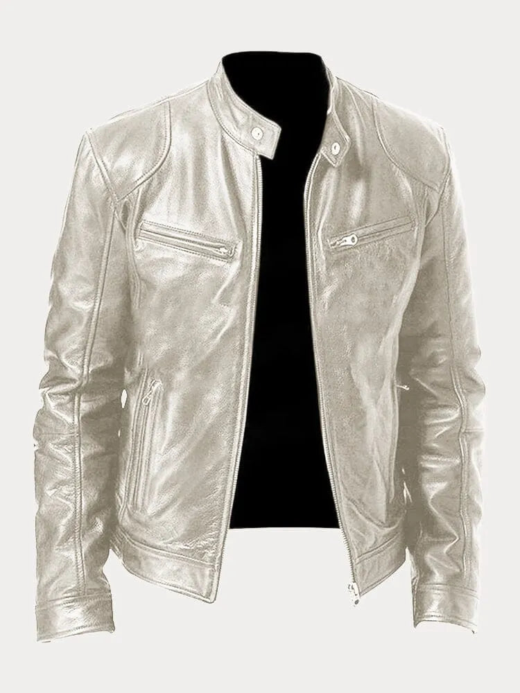 Axel | Men's Stand Collar Leather Biker Jacket