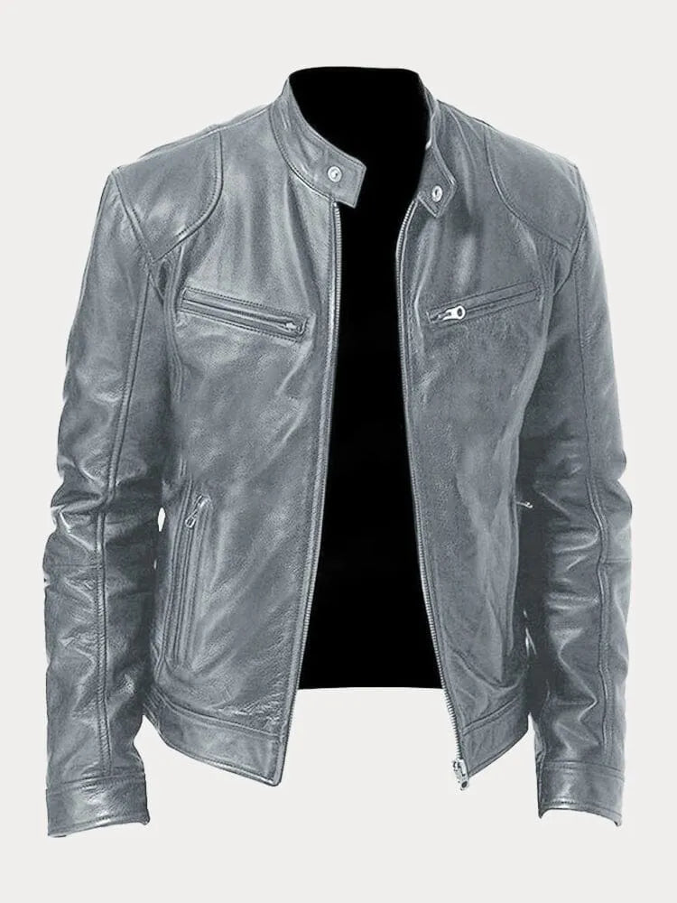 Axel | Men's Stand Collar Leather Biker Jacket