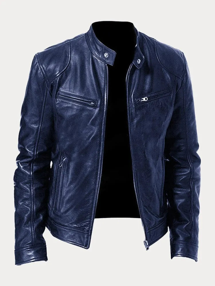 Axel | Men's Stand Collar Leather Biker Jacket