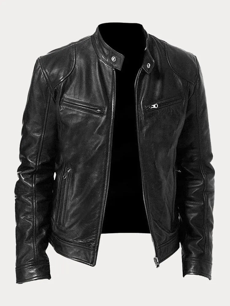 Axel | Men's Stand Collar Leather Biker Jacket