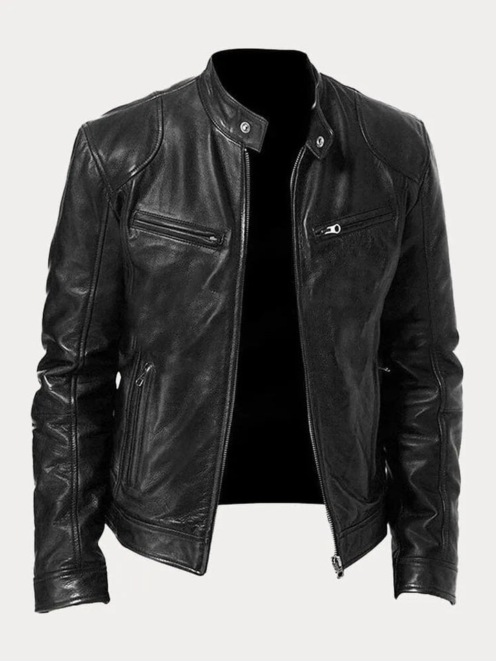 Axel | Men's Stand Collar Leather Biker Jacket