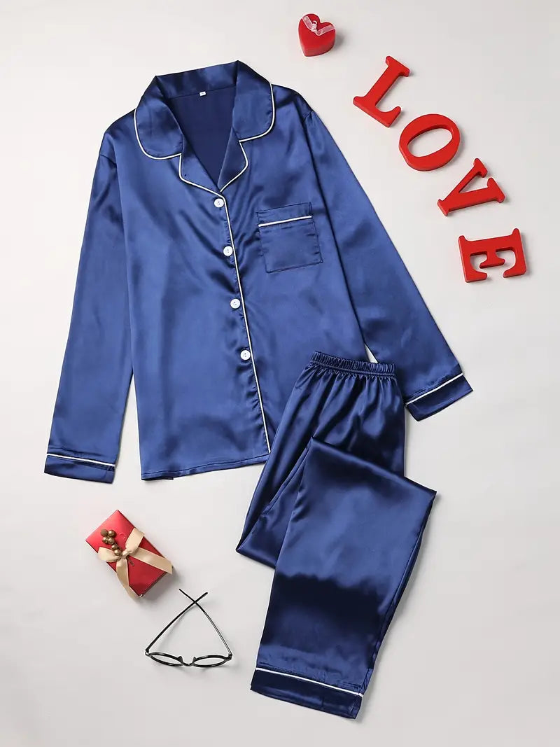 Sophie | Women's Satin Button Front Long Sleeve Pajama Set
