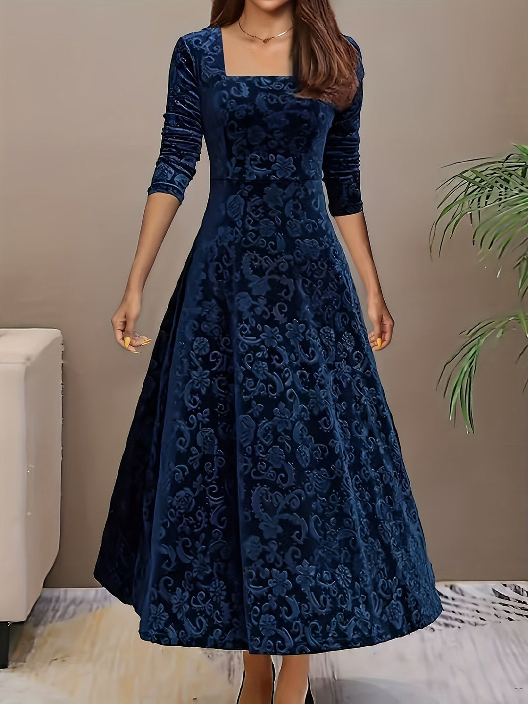 Isabella | Women's Velvet Embroidered Maxi Evening Gown