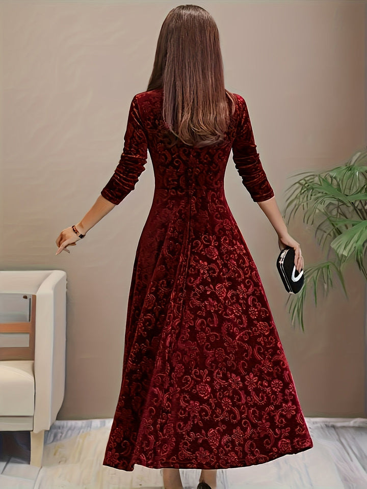 Isabella | Women's Velvet Embroidered Maxi Evening Gown