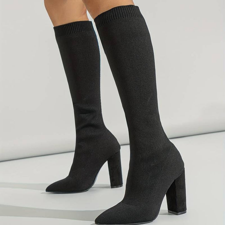 Nina | Women's Stretch Knit Knee-High Heel Boots