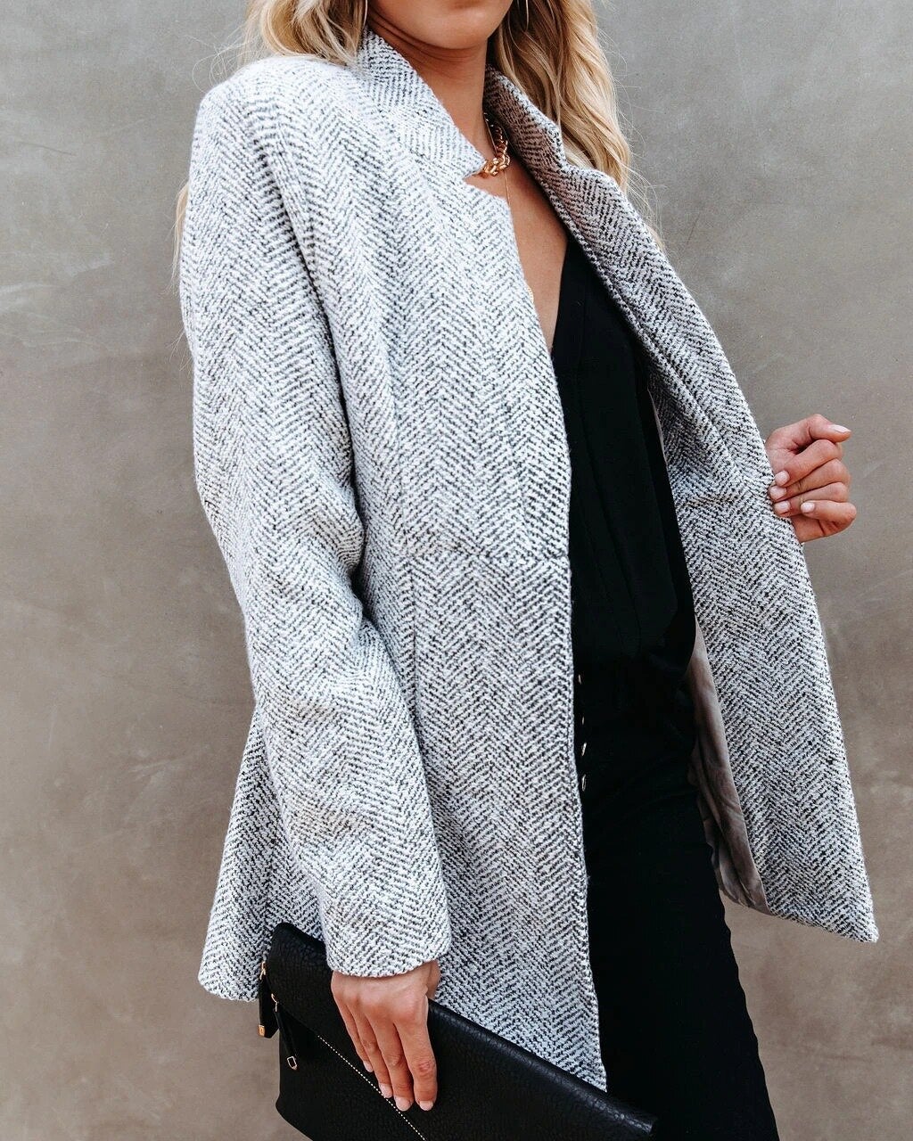 Vivian | Women's Textured Open Front Longline Coat