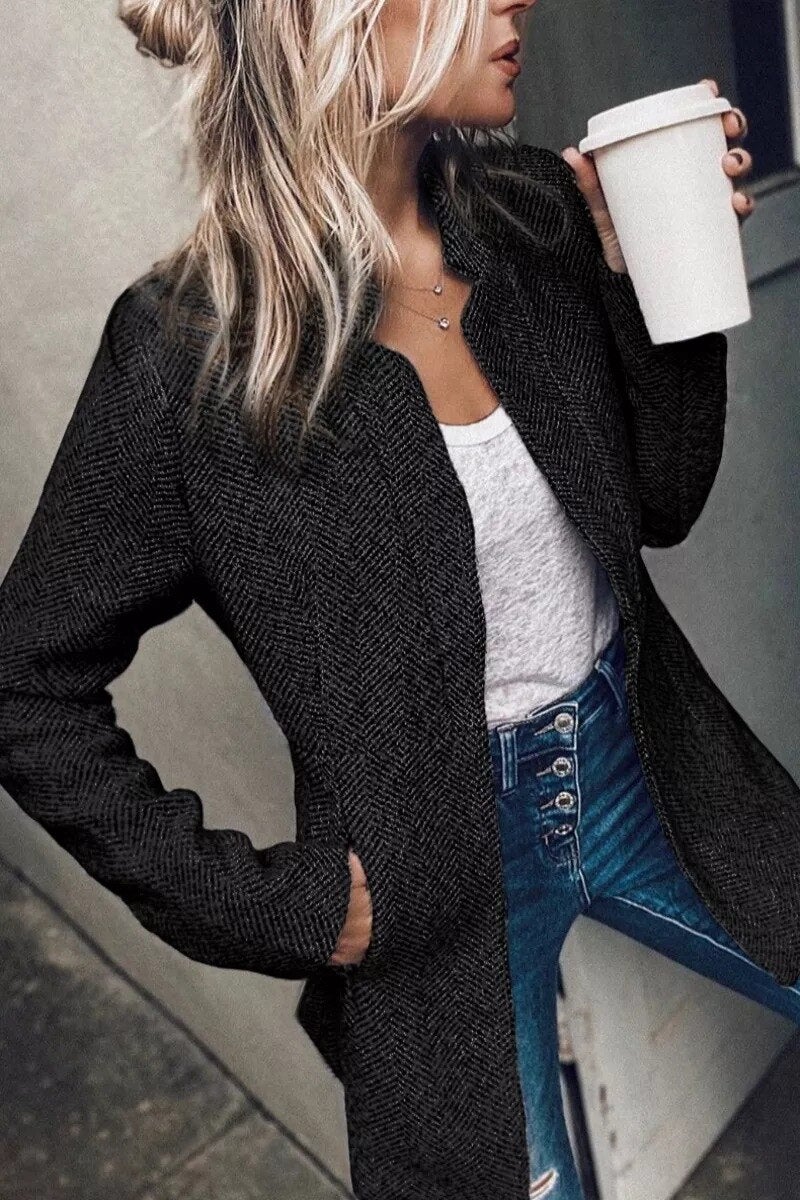 Vivian | Women's Textured Open Front Longline Coat