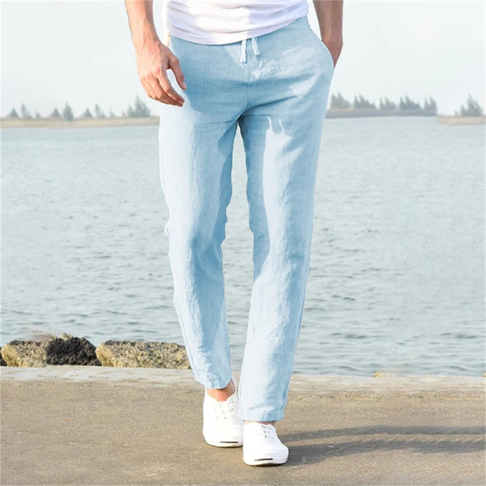 Theo | Men's Linen Drawstring Relaxed Trousers