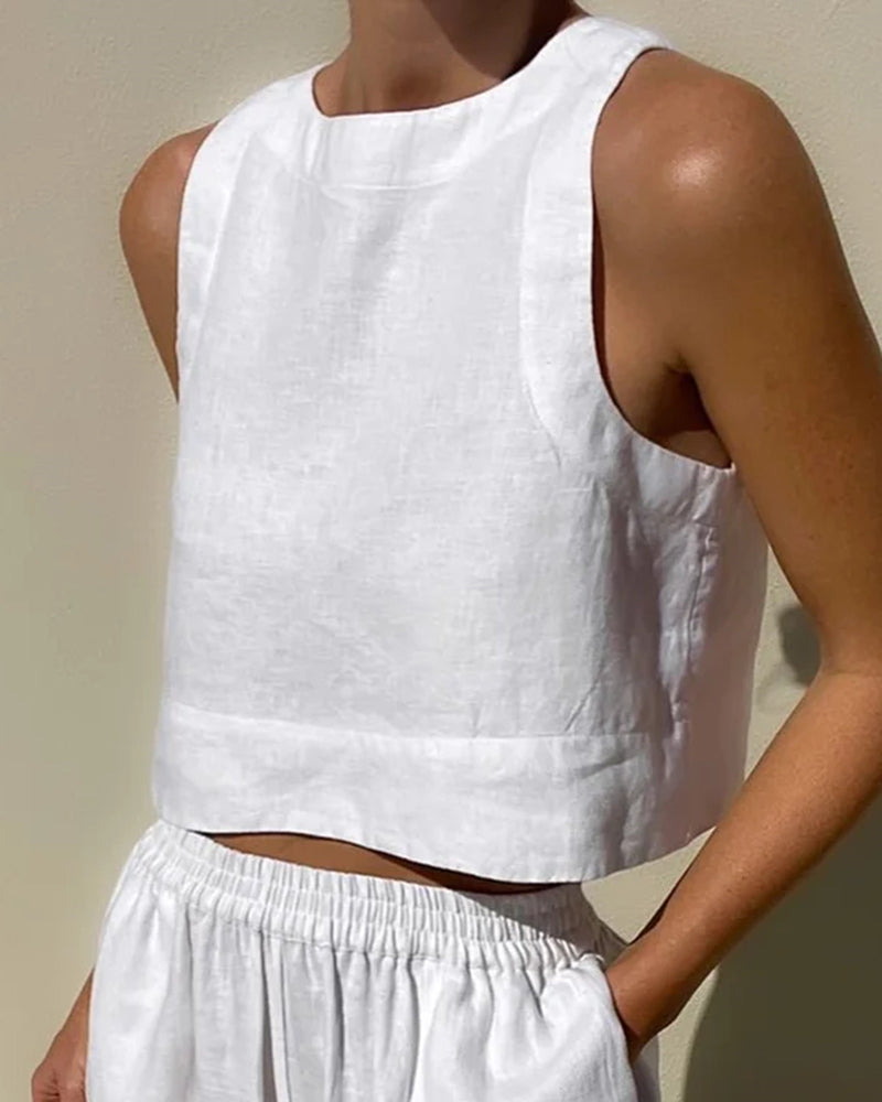 Sienna | Women's Linen Crop Top & Wide-Leg Pant Set