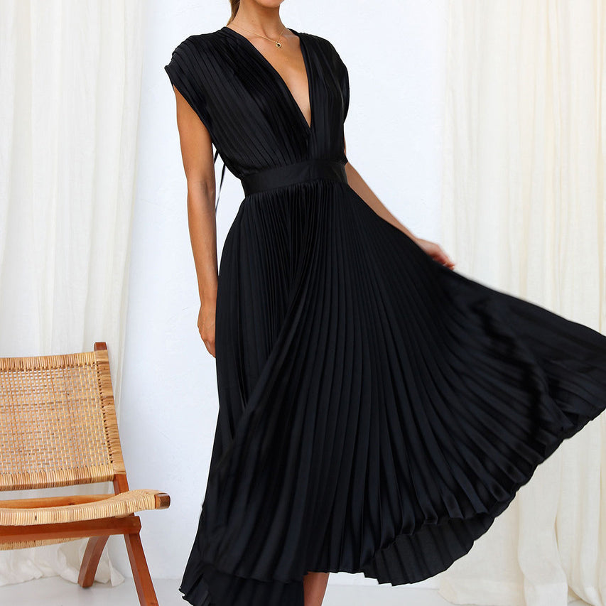 Valerie | Women's Pleated V-Neck Midi Dress