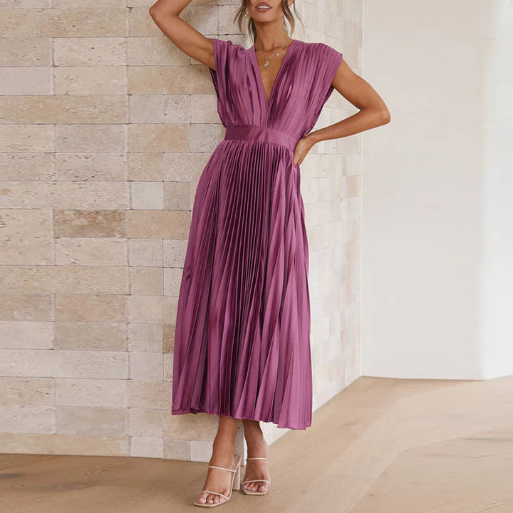 Valerie | Women's Pleated V-Neck Midi Dress